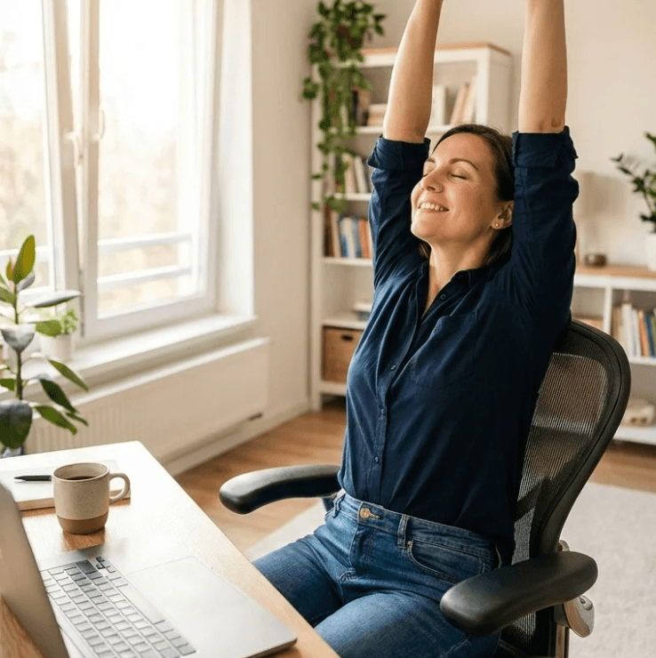 Person stretching at their desk